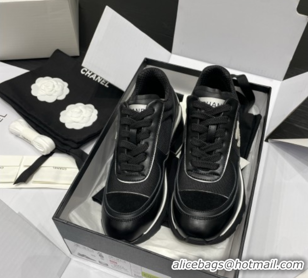 Good Quality Chanel Trainers/Senakers in Mixed Fibers, Shiny Calfskin & Suede Calfskin G46871 Black 5111101