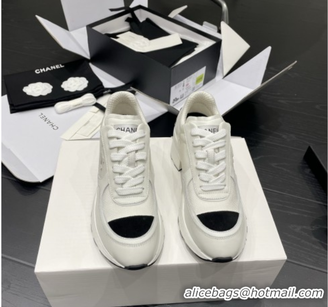 Pretty Style Chanel Trainers/Senakers in Mixed Fibers, Shiny Calfskin & Suede Calfskin G46871 White 5111102