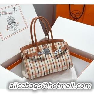 Promotional Hermes Mini Shoulder Birkin Bag 29cm in Canvas and Calfskin Leather H29 Mocha Brown 2025 (Half Handmade)