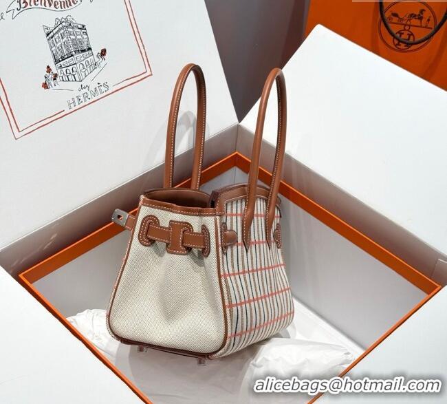 Promotional Hermes Mini Shoulder Birkin Bag 29cm in Canvas and Calfskin Leather H29 Mocha Brown 2025 (Half Handmade)