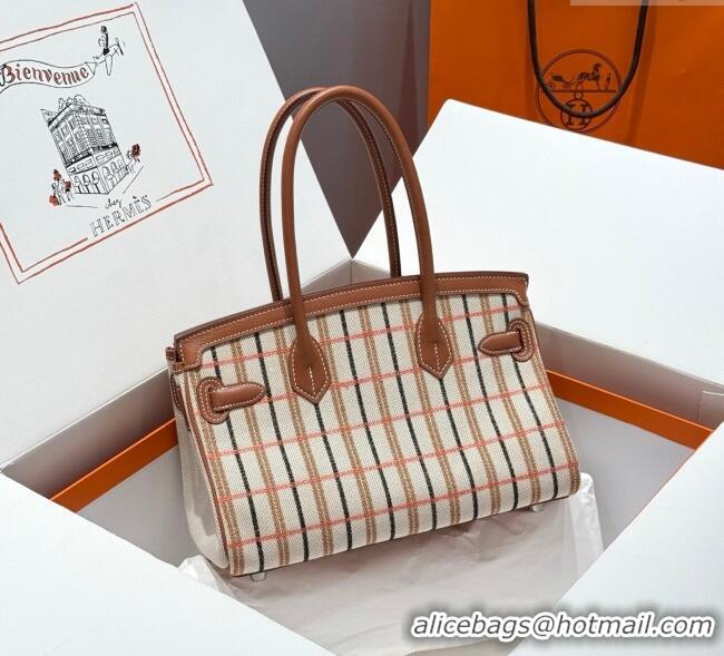 Promotional Hermes Mini Shoulder Birkin Bag 29cm in Canvas and Calfskin Leather H29 Mocha Brown 2025 (Half Handmade)