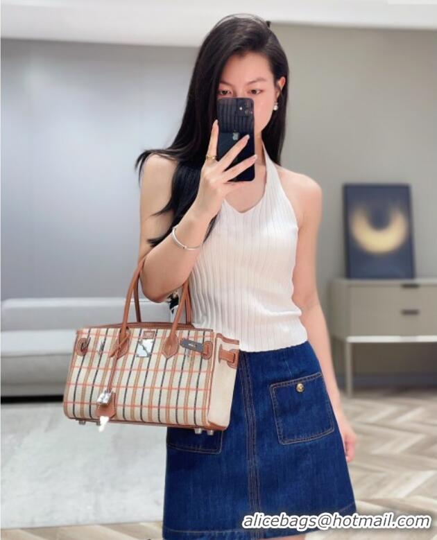 Promotional Hermes Mini Shoulder Birkin Bag 29cm in Canvas and Calfskin Leather H29 Mocha Brown 2025 (Half Handmade)