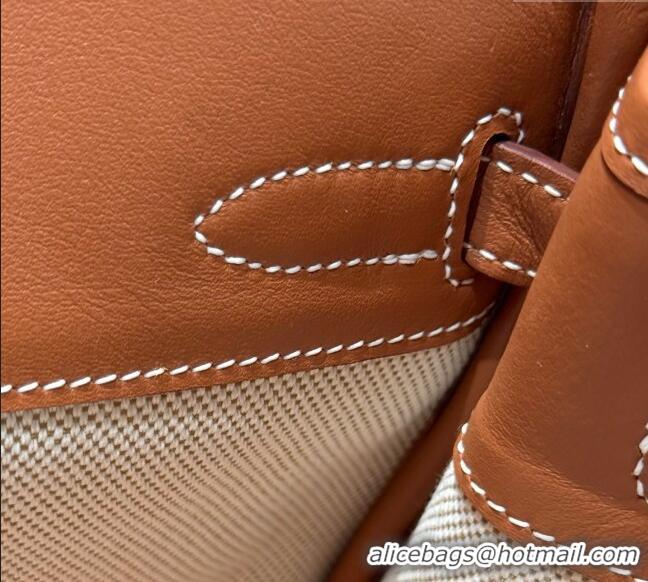 Promotional Hermes Mini Shoulder Birkin Bag 29cm in Canvas and Calfskin Leather H29 Mocha Brown 2025 (Half Handmade)