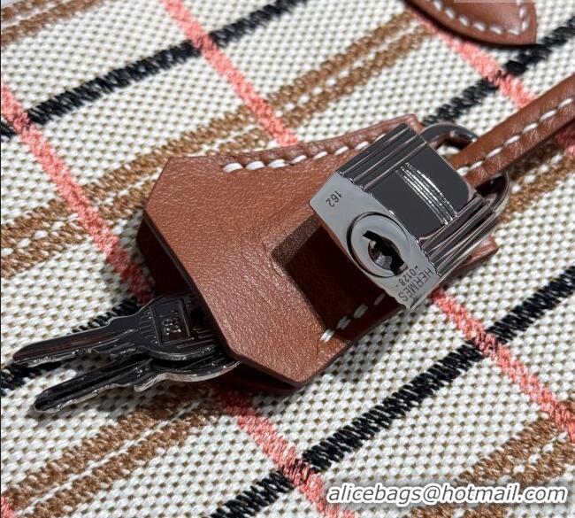 Promotional Hermes Mini Shoulder Birkin Bag 29cm in Canvas and Calfskin Leather H29 Mocha Brown 2025 (Half Handmade)