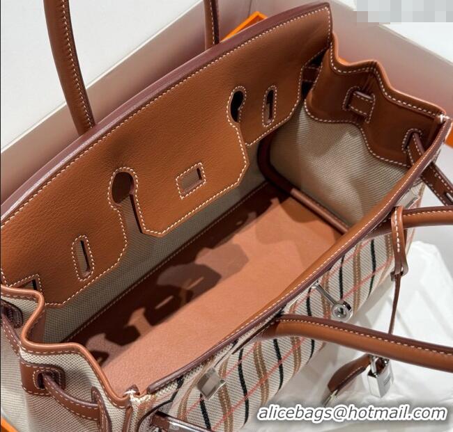 Promotional Hermes Mini Shoulder Birkin Bag 29cm in Canvas and Calfskin Leather H29 Mocha Brown 2025 (Half Handmade)
