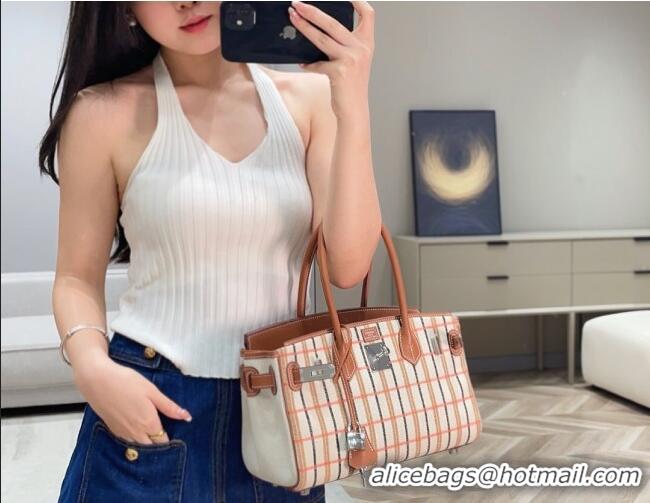 Promotional Hermes Mini Shoulder Birkin Bag 29cm in Canvas and Calfskin Leather H29 Mocha Brown 2025 (Half Handmade)