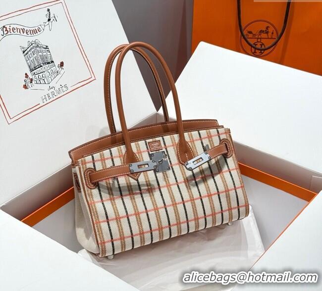 Promotional Hermes Mini Shoulder Birkin Bag 29cm in Canvas and Calfskin Leather H29 Mocha Brown 2025 (Half Handmade)
