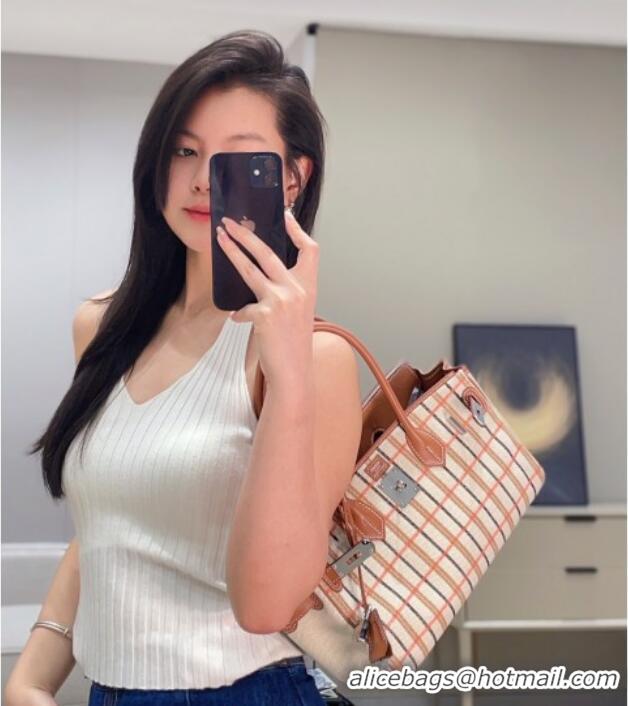 Promotional Hermes Mini Shoulder Birkin Bag 29cm in Canvas and Calfskin Leather H29 Mocha Brown 2025 (Half Handmade)