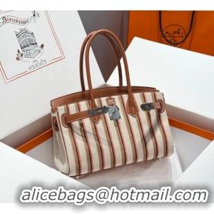 Discount Hermes Mini Shoulder Birkin Bag 29cm in Canvas and Calfskin Leather H29 Mocha Brown 2025 (Half Handmade)