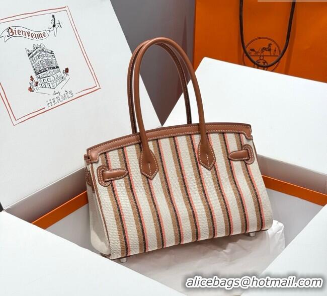 Discount Hermes Mini Shoulder Birkin Bag 29cm in Canvas and Calfskin Leather H29 Mocha Brown 2025 (Half Handmade)
