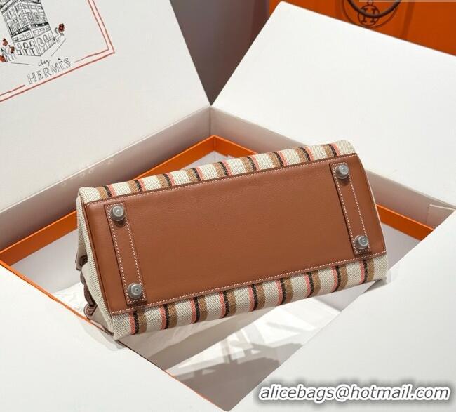 Discount Hermes Mini Shoulder Birkin Bag 29cm in Canvas and Calfskin Leather H29 Mocha Brown 2025 (Half Handmade)