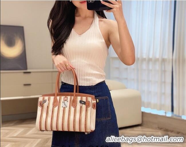 Discount Hermes Mini Shoulder Birkin Bag 29cm in Canvas and Calfskin Leather H29 Mocha Brown 2025 (Half Handmade)