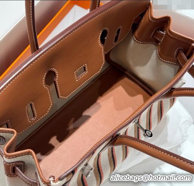 Discount Hermes Mini Shoulder Birkin Bag 29cm in Canvas and Calfskin Leather H29 Mocha Brown 2025 (Half Handmade)