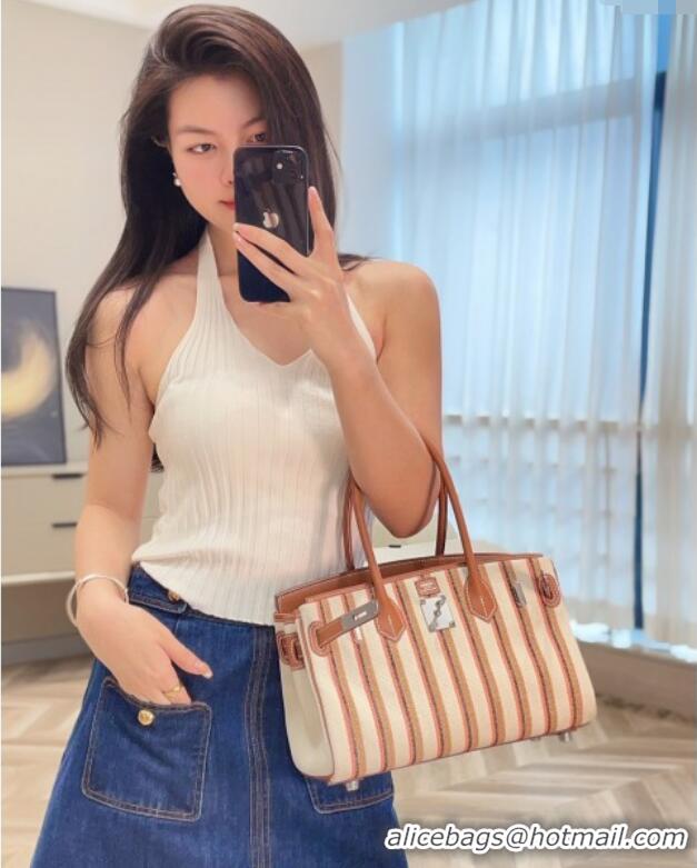 Discount Hermes Mini Shoulder Birkin Bag 29cm in Canvas and Calfskin Leather H29 Mocha Brown 2025 (Half Handmade)