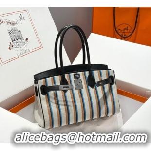 Top Design Hermes Mini Shoulder Birkin Bag 29cm in Canvas and Calfskin Leather H29 Black/Silver 2025 (Half Handmade)