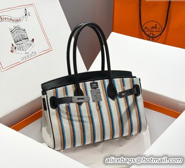 Top Design Hermes Mini Shoulder Birkin Bag 29cm in Canvas and Calfskin Leather H29 Black/Silver 2025 (Half Handmade)