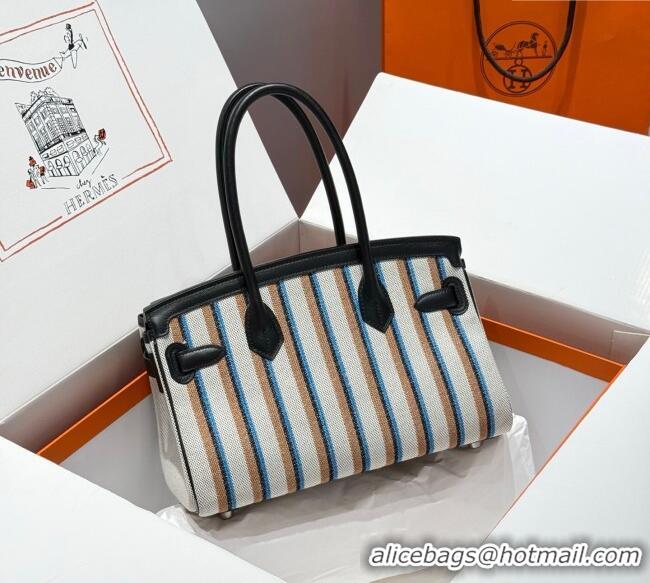 Top Design Hermes Mini Shoulder Birkin Bag 29cm in Canvas and Calfskin Leather H29 Black/Silver 2025 (Half Handmade)