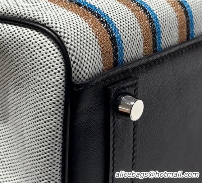 Top Design Hermes Mini Shoulder Birkin Bag 29cm in Canvas and Calfskin Leather H29 Black/Silver 2025 (Half Handmade)