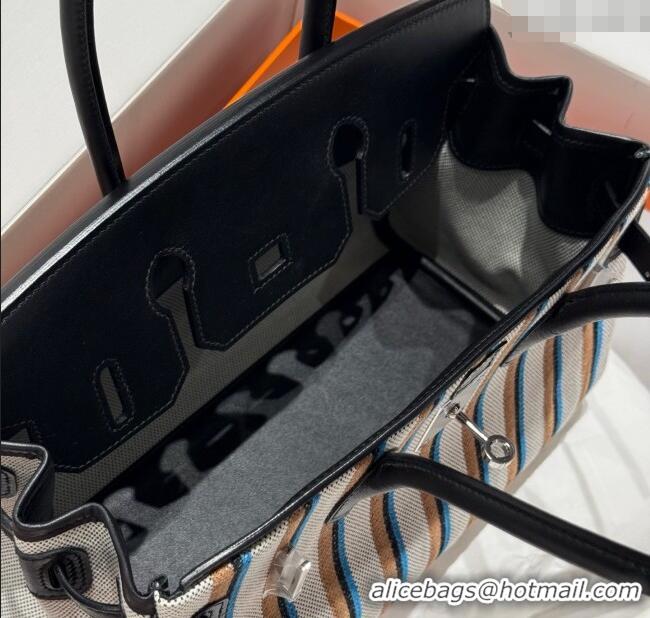 Top Design Hermes Mini Shoulder Birkin Bag 29cm in Canvas and Calfskin Leather H29 Black/Silver 2025 (Half Handmade)