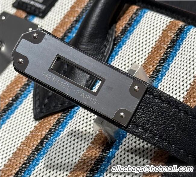 Top Design Hermes Mini Shoulder Birkin Bag 29cm in Canvas and Calfskin Leather H29 Black/Silver 2025 (Half Handmade)