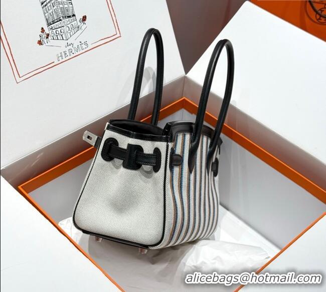 Top Design Hermes Mini Shoulder Birkin Bag 29cm in Canvas and Calfskin Leather H29 Black/Silver 2025 (Half Handmade)