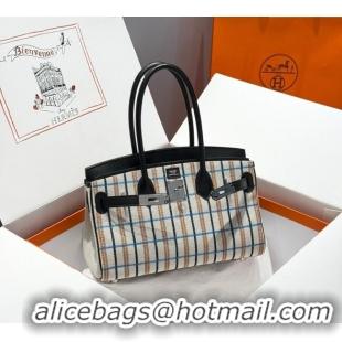 Famous Brand Hermes Mini Shoulder Birkin Bag 29cm in Canvas and Calfskin Leather H29 Black/Silver 2025 (Half Handmade)