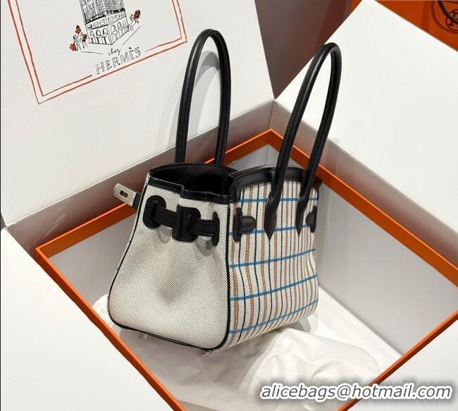 Famous Brand Hermes Mini Shoulder Birkin Bag 29cm in Canvas and Calfskin Leather H29 Black/Silver 2025 (Half Handmade)