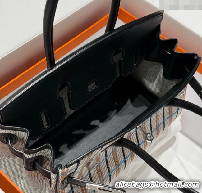 Famous Brand Hermes Mini Shoulder Birkin Bag 29cm in Canvas and Calfskin Leather H29 Black/Silver 2025 (Half Handmade)