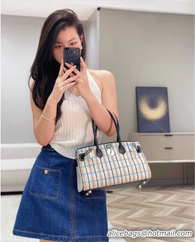 Famous Brand Hermes Mini Shoulder Birkin Bag 29cm in Canvas and Calfskin Leather H29 Black/Silver 2025 (Half Handmade)