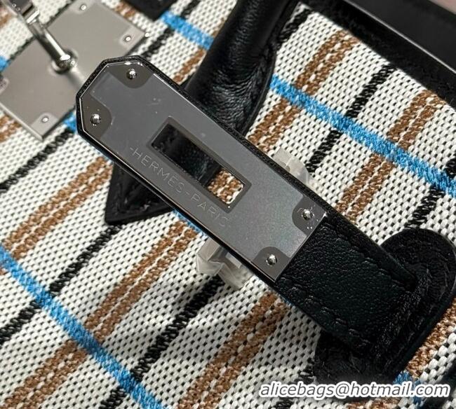 Famous Brand Hermes Mini Shoulder Birkin Bag 29cm in Canvas and Calfskin Leather H29 Black/Silver 2025 (Half Handmade)