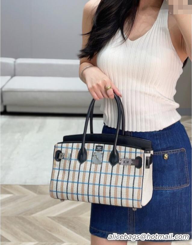 Famous Brand Hermes Mini Shoulder Birkin Bag 29cm in Canvas and Calfskin Leather H29 Black/Silver 2025 (Half Handmade)