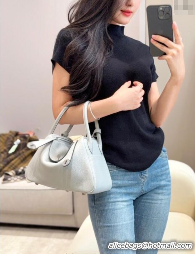 Grade Design Hermes Lindy Bag 26cm in Clemence Leather 2637 Grail Blue 2025 (Half Handmade)