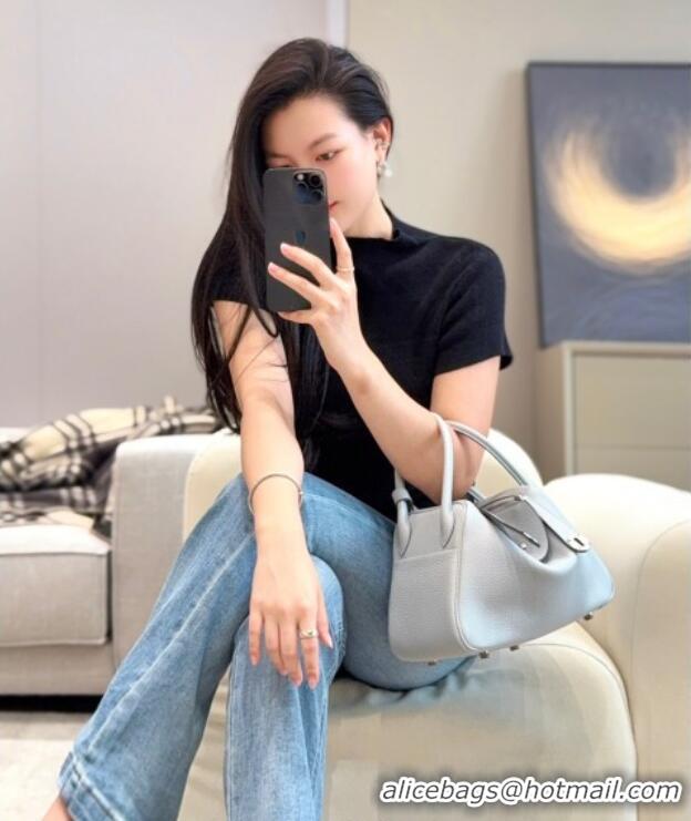 Grade Design Hermes Lindy Bag 26cm in Clemence Leather 2637 Grail Blue 2025 (Half Handmade)
