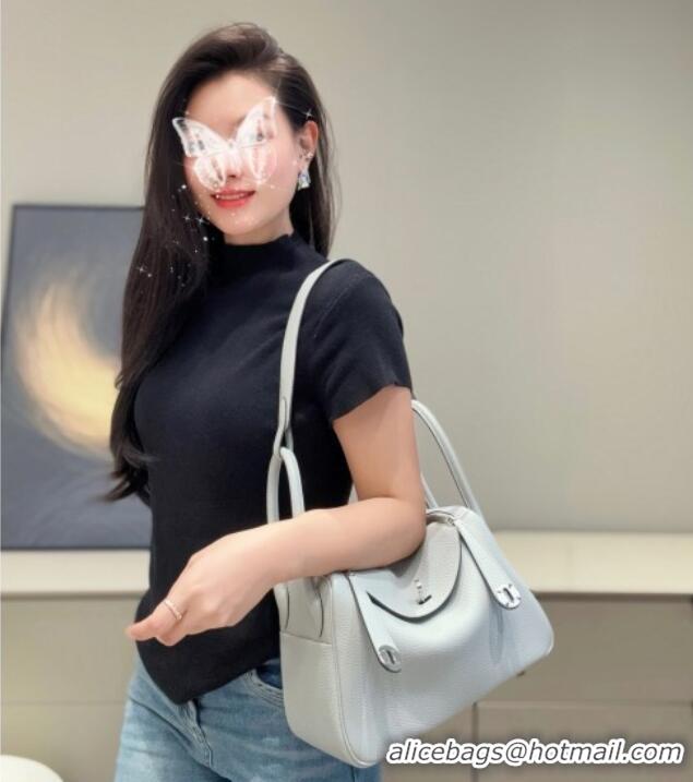 Grade Design Hermes Lindy Bag 26cm in Clemence Leather 2637 Grail Blue 2025 (Half Handmade)
