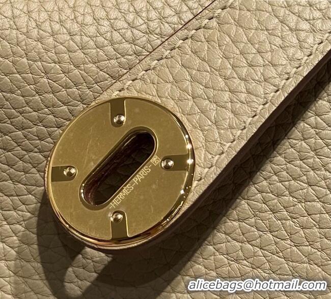 Buy Discount Grade Design Hermes Lindy Bag 26cm in Clemence Leather 2637 Coat Beige 2025 (Half Handmade)