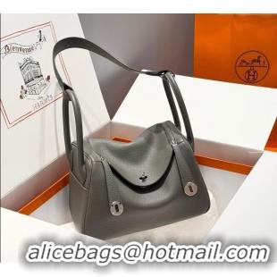 Super Quality Grade Design Hermes Lindy Bag 26cm in Clemence Leather 2637 Cloud Grey 2025 (Half Handmade)