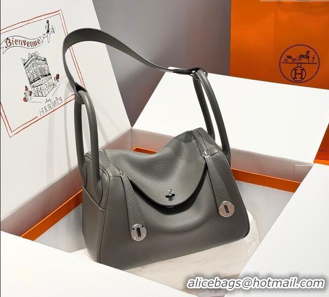 Super Quality Grade Design Hermes Lindy Bag 26cm in Clemence Leather 2637 Cloud Grey 2025 (Half Handmade)