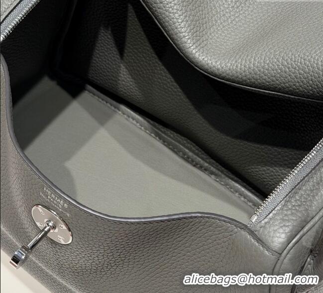 Super Quality Grade Design Hermes Lindy Bag 26cm in Clemence Leather 2637 Cloud Grey 2025 (Half Handmade)