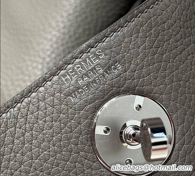 Super Quality Grade Design Hermes Lindy Bag 26cm in Clemence Leather 2637 Cloud Grey 2025 (Half Handmade)