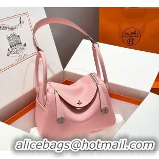 Grade Product Hermes Lindy Bag 26cm in Clemence Leather 2637 Cream Pink 2025 (Half Handmade)