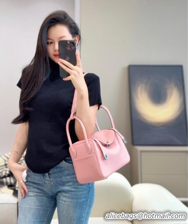 Grade Product Hermes Lindy Bag 26cm in Clemence Leather 2637 Cream Pink 2025 (Half Handmade)