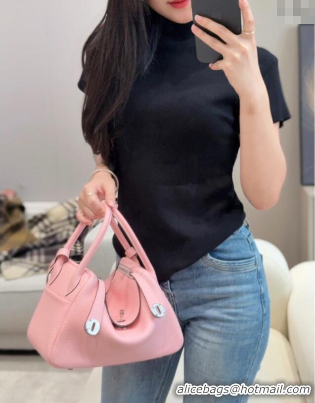 Grade Product Hermes Lindy Bag 26cm in Clemence Leather 2637 Cream Pink 2025 (Half Handmade)