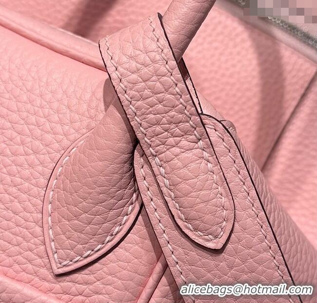 Grade Product Hermes Lindy Bag 26cm in Clemence Leather 2637 Cream Pink 2025 (Half Handmade)