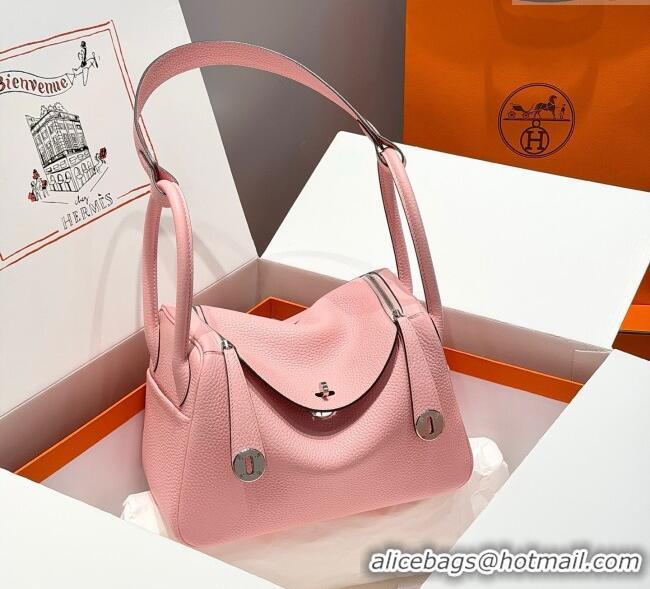 Grade Product Hermes Lindy Bag 26cm in Clemence Leather 2637 Cream Pink 2025 (Half Handmade)