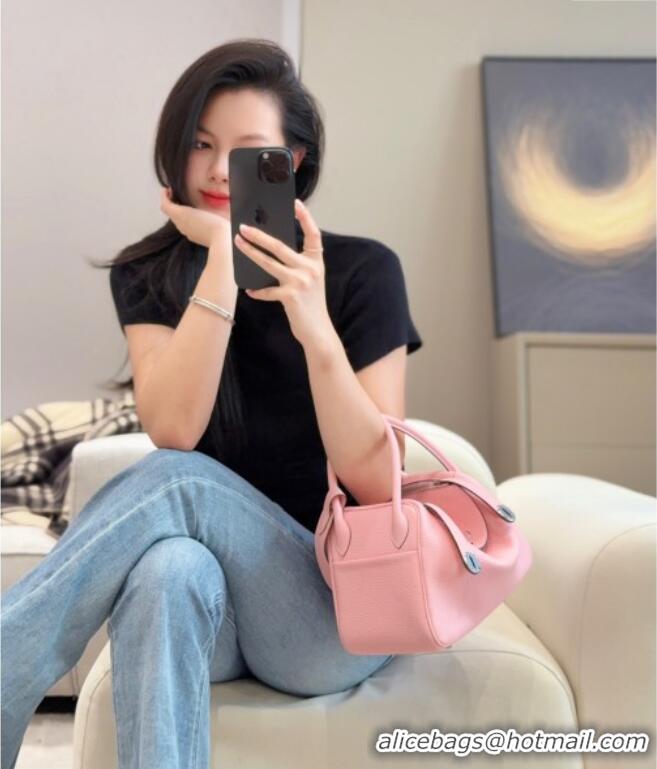 Grade Product Hermes Lindy Bag 26cm in Clemence Leather 2637 Cream Pink 2025 (Half Handmade)