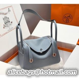 Affordable Price Hermes Lindy Bag 26cm in Clemence Leather 2637 Linen Blue/Silver 2025 (Half Handmade)