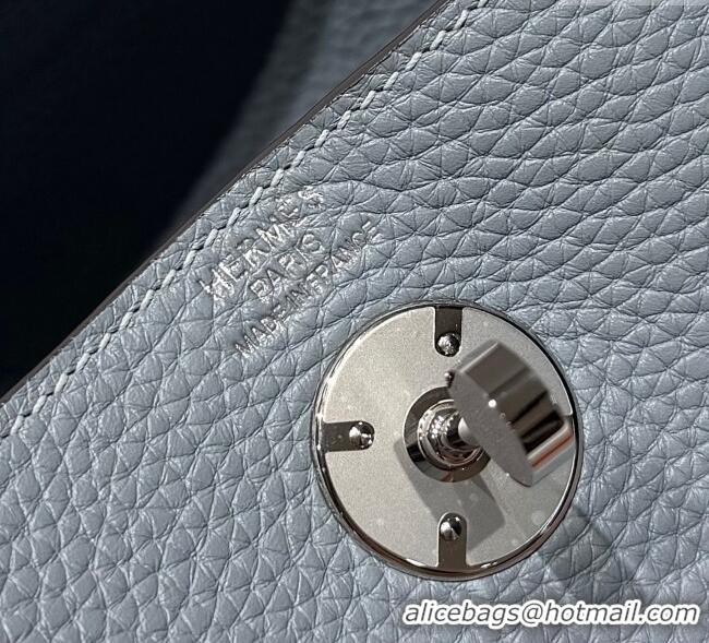 Affordable Price Hermes Lindy Bag 26cm in Clemence Leather 2637 Linen Blue/Silver 2025 (Half Handmade)