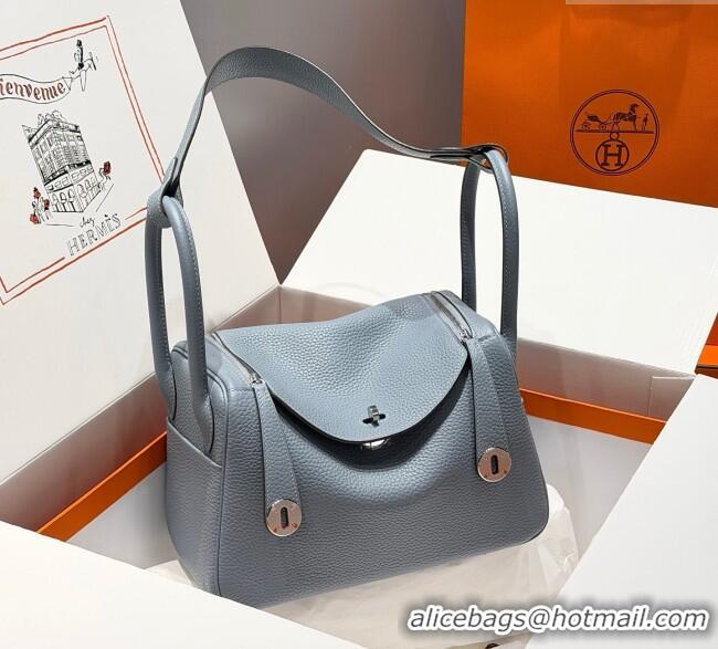 Affordable Price Hermes Lindy Bag 26cm in Clemence Leather 2637 Linen Blue/Silver 2025 (Half Handmade)