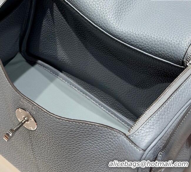 Affordable Price Hermes Lindy Bag 26cm in Clemence Leather 2637 Linen Blue/Silver 2025 (Half Handmade)