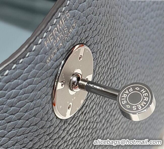 Affordable Price Hermes Lindy Bag 26cm in Clemence Leather 2637 Linen Blue/Silver 2025 (Half Handmade)